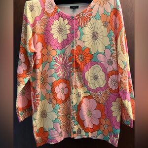 Talbots Colorful Floral Cardigan Sweater 3/4 Sleeves Size Large NWT